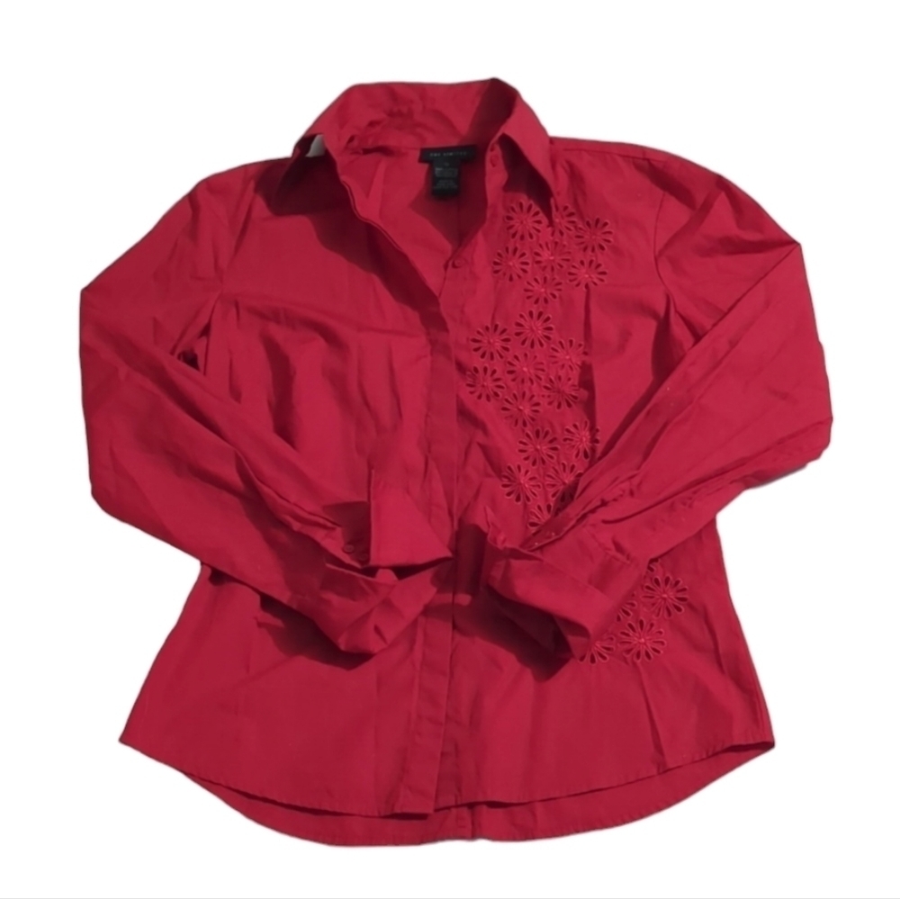 The Limited Women's Shirt Button Down Flower Sheer Eyelet Red Vintage Y2K Small